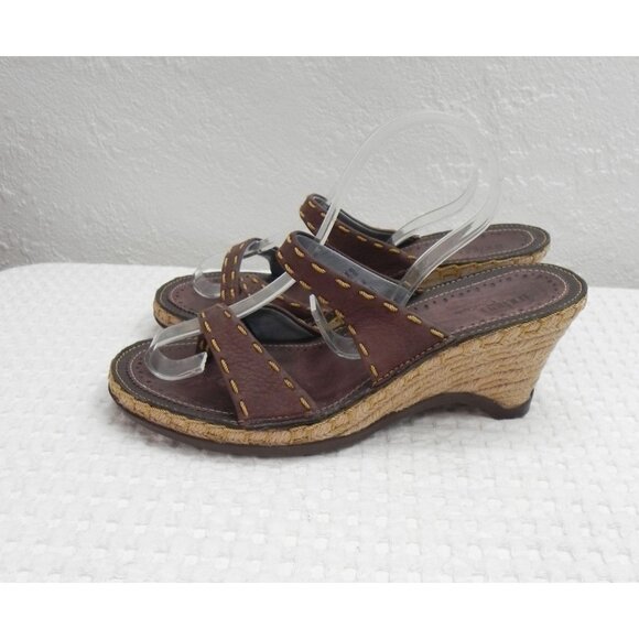 Indigo by Clarks Brown Leather Wedge Espadrille Jute Heel Women's Size 7 - Picture 3 of 11
